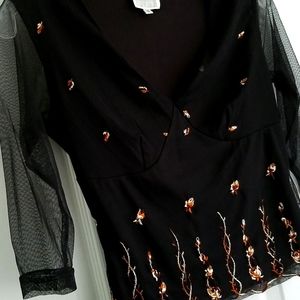 Sheer Fully Lined S Embroidered Top Blouse